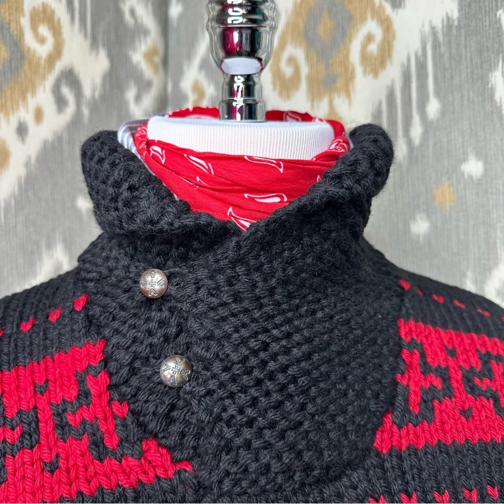 Polo Ralph Lauren Southwestern Aztec Hand-Knit Black Wool Shawl Collar Sweater - Picture 13 of 16